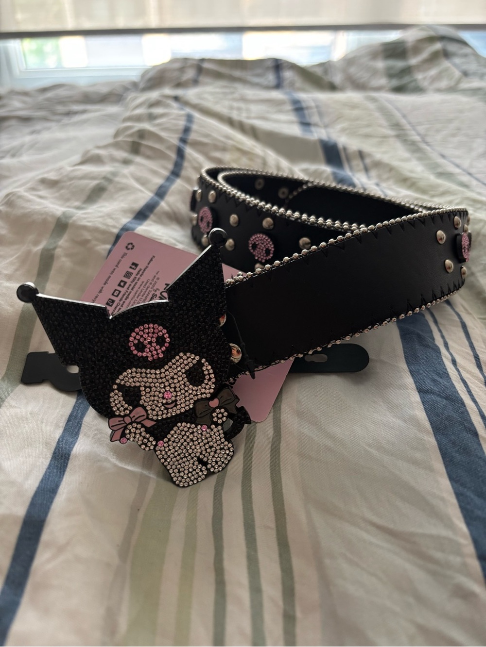 Hot Topic x Sanrio Black Kuromi Belt with Pink and Silver Rhinestone Buckle